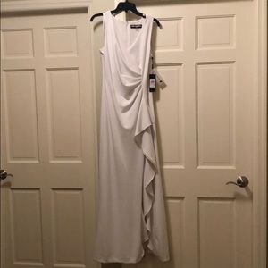 Karl Lagerfeld White Sleeveless Side Ruched Gown